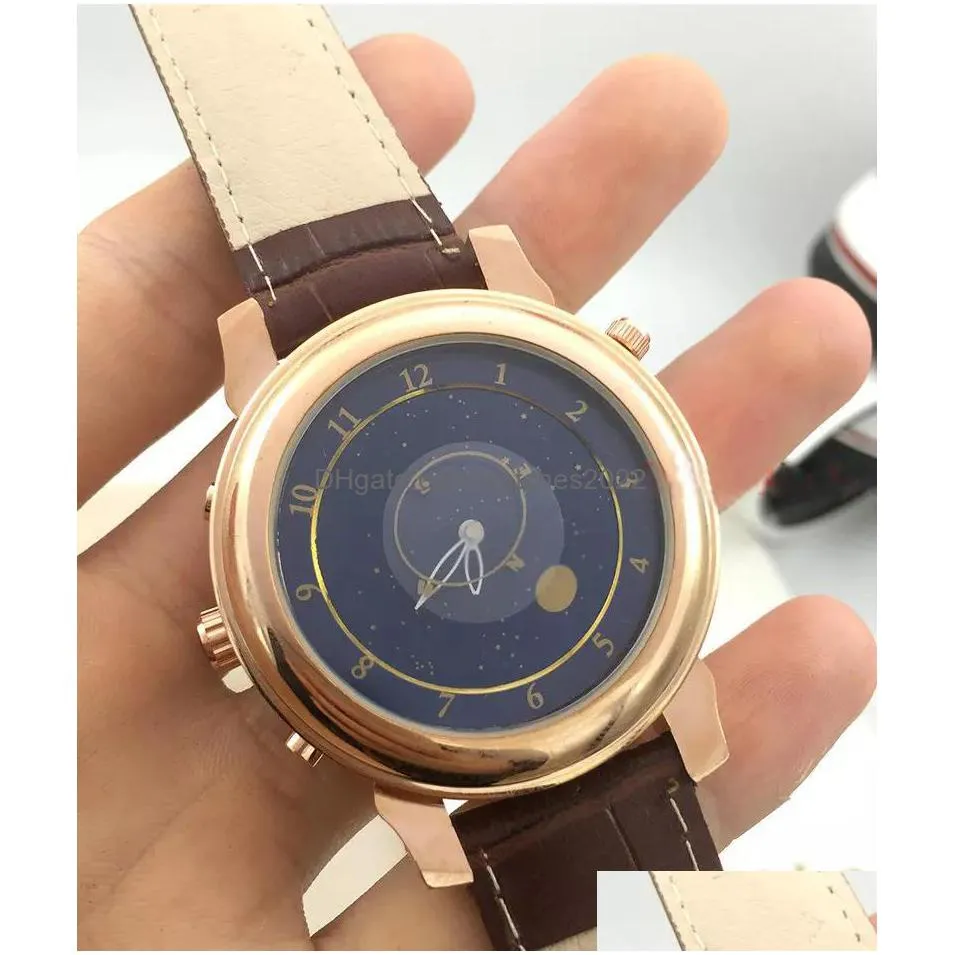 mens automatic watches six needle mechanical business sports sky moon leather strap pp mens watch man wristwatch