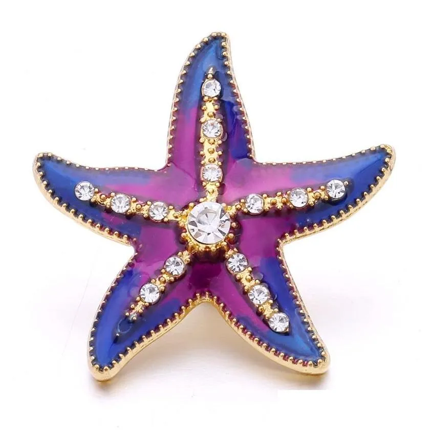 radiant painting color clasp rhinestone gadget starfish 18mm snap button charms for snaps diy jewelry findings suppliers gift