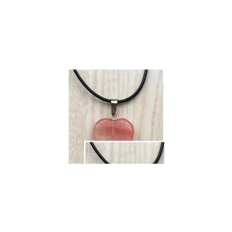 heart reiki natural stones turquoise pink quartz charms pendant necklace for women men gift rope chain accessories mki