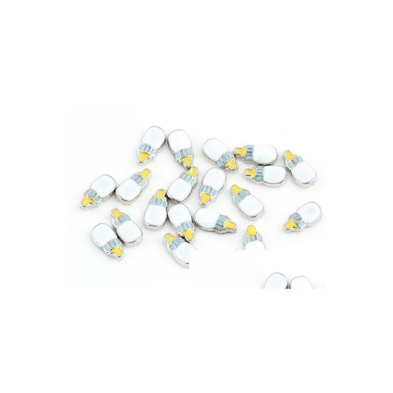 20pcs/lot enamel baby feeder alloy floating locket charms fit for diy magnetic glass living memory locket best gift