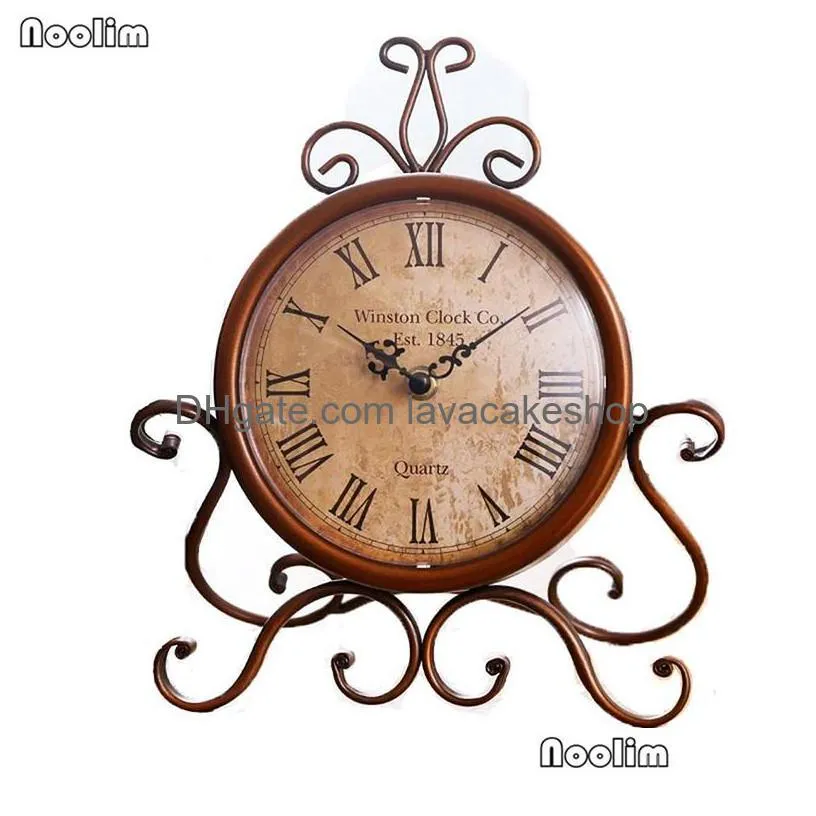 noolim european antique luxury iron clock living room home vintage clock table clock retro roman digital desktop ornaments y200407