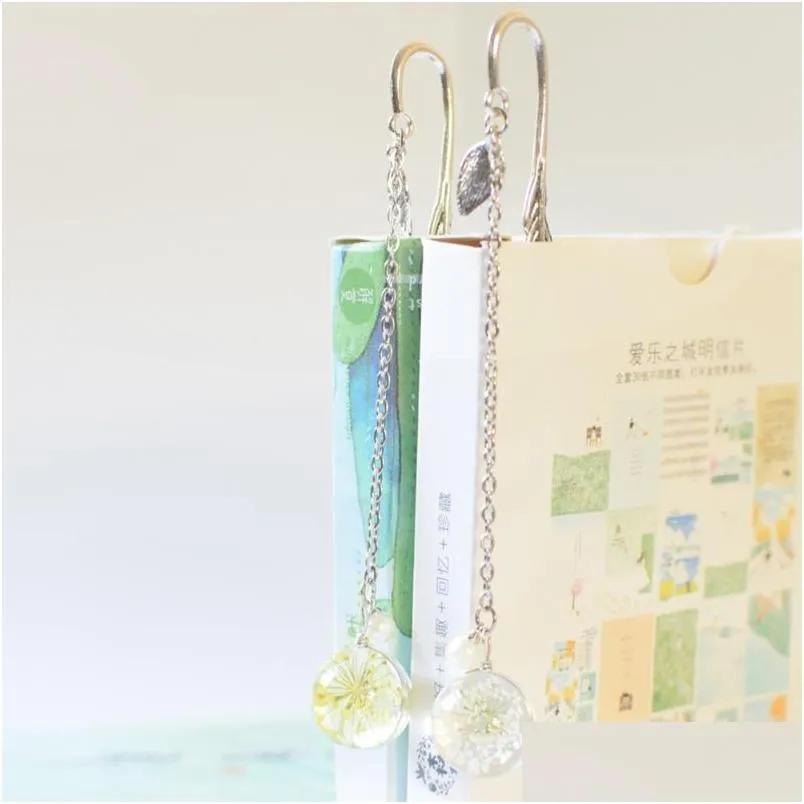 bookmark dried flower specimen vintage feather reading mark metal book clip hanging beautiful for tassel