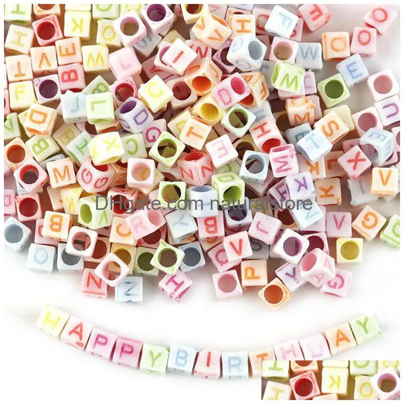 500pcs/lot 6mm colorful square spacer charm bead acrylic beads a z letters alphabet for bracelet necklace diy jewelry making