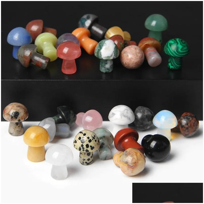 20mm mushroom statue stone natural gems hand carved decoration reiki healing quartz crystal gift room ornament trinket