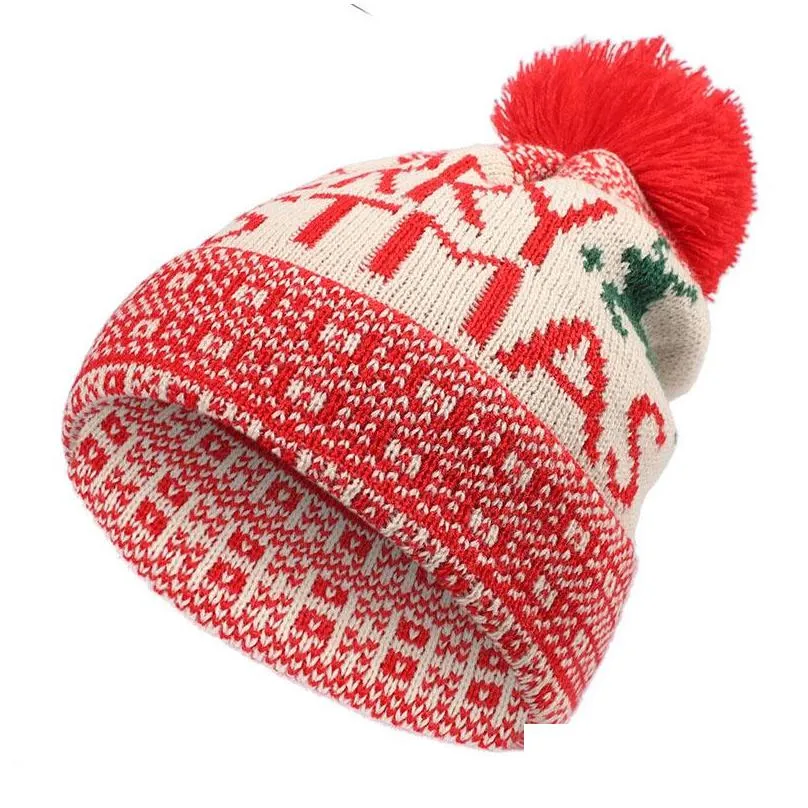 christmas warm knitted wool hats jacquard ear protector head cap