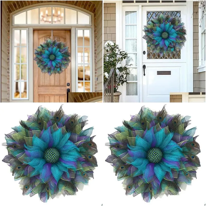 decorative flowers wreaths peacock wreath home decor holiday party wedding rattan circle garlands outdoor indoor doorway daily