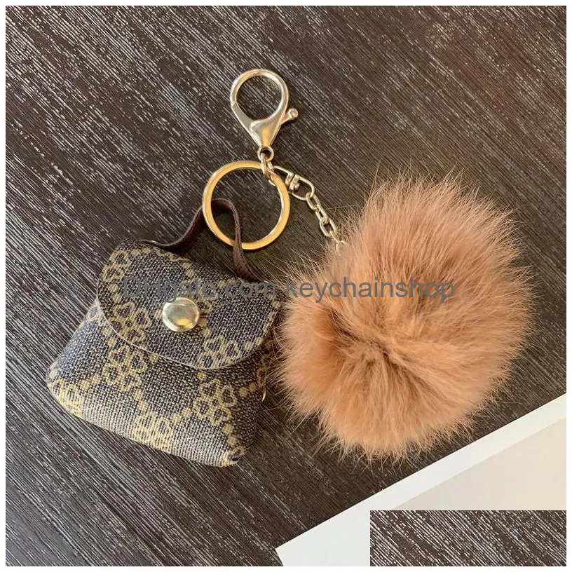 pompom leather bag keychains coin purses key chains rings holders fashion pu pouches pendant keyrings trinkets cute women pom pom ball charms jewelry