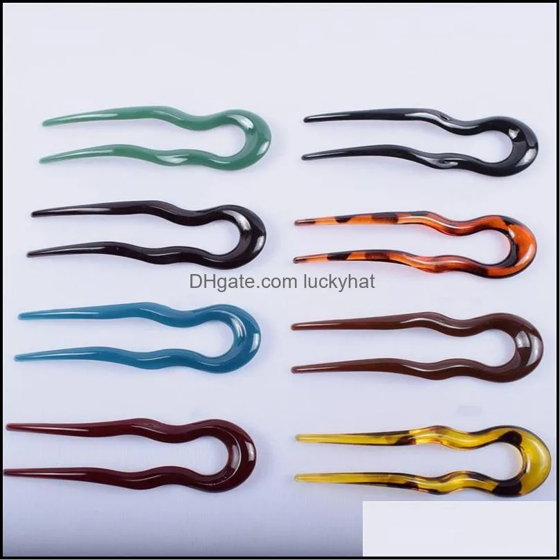 wholesale plastic hair fork pins u shape chopsticks hairpins wavy sticks chignon bun updo fast spiral braid twist styling accessorie 2507