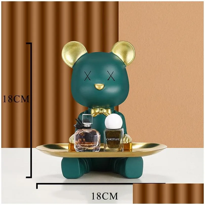 cute bear figurines resin ornaments sculpture for home decoration living room storage multifunction statue home decore 220426