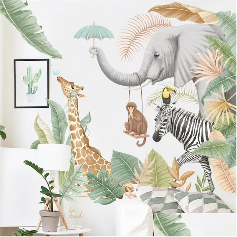 large jungle animals wall stickers for kids rooms boys bedroom decorartion selfadhesive wallpaper poster wall decor vinyl 220523