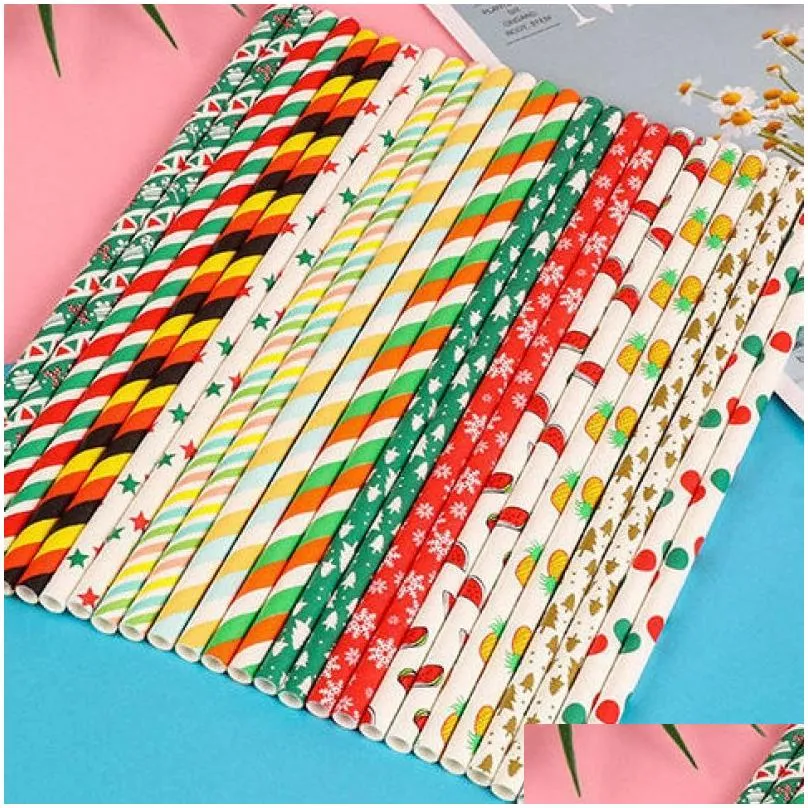 100pcs christmas paper straws gold straws xmas decoration party straws for drinks baby shower halloween wedding birthday fy5587 923