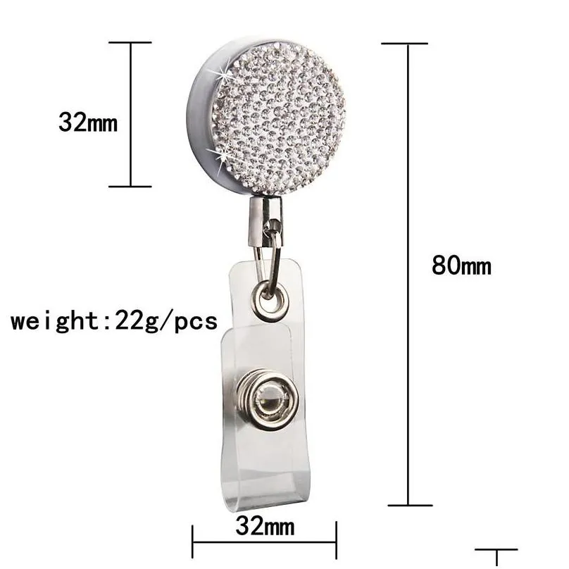 9 color diamond badge keychain pendant party favor retractable pull id badges holder with clip office supplies