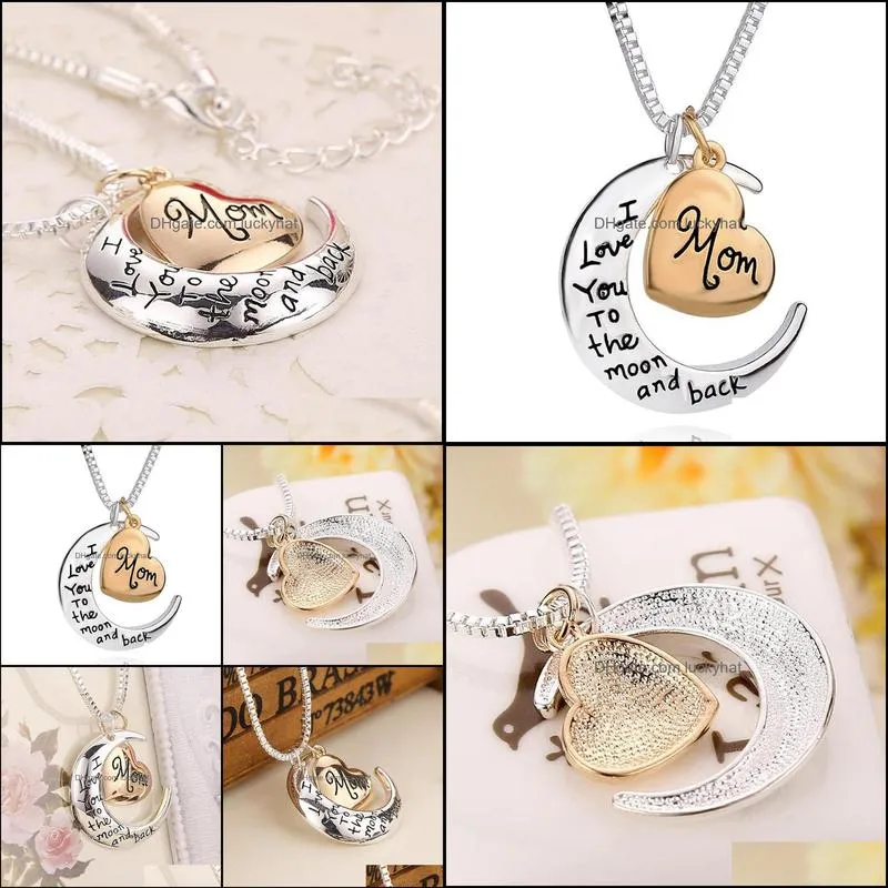 heart jewelry i love you to the moon and back mom pendant necklace mother day gift wholesale fashion jewelry