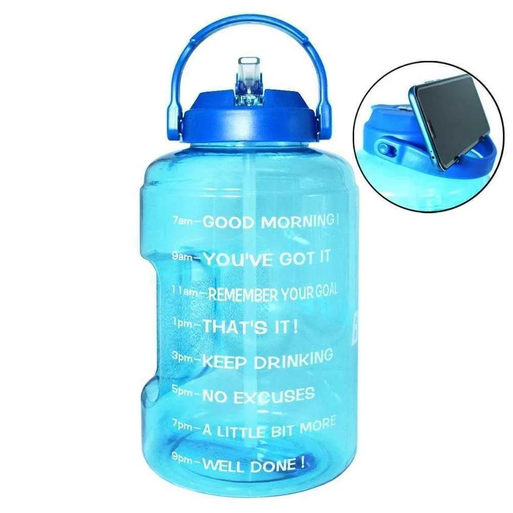 new 2.5l 3.78l plastic wide mouth gallon water bottles with straw bpa sport fitness tourism gym travel jugs phone stand sxjul19