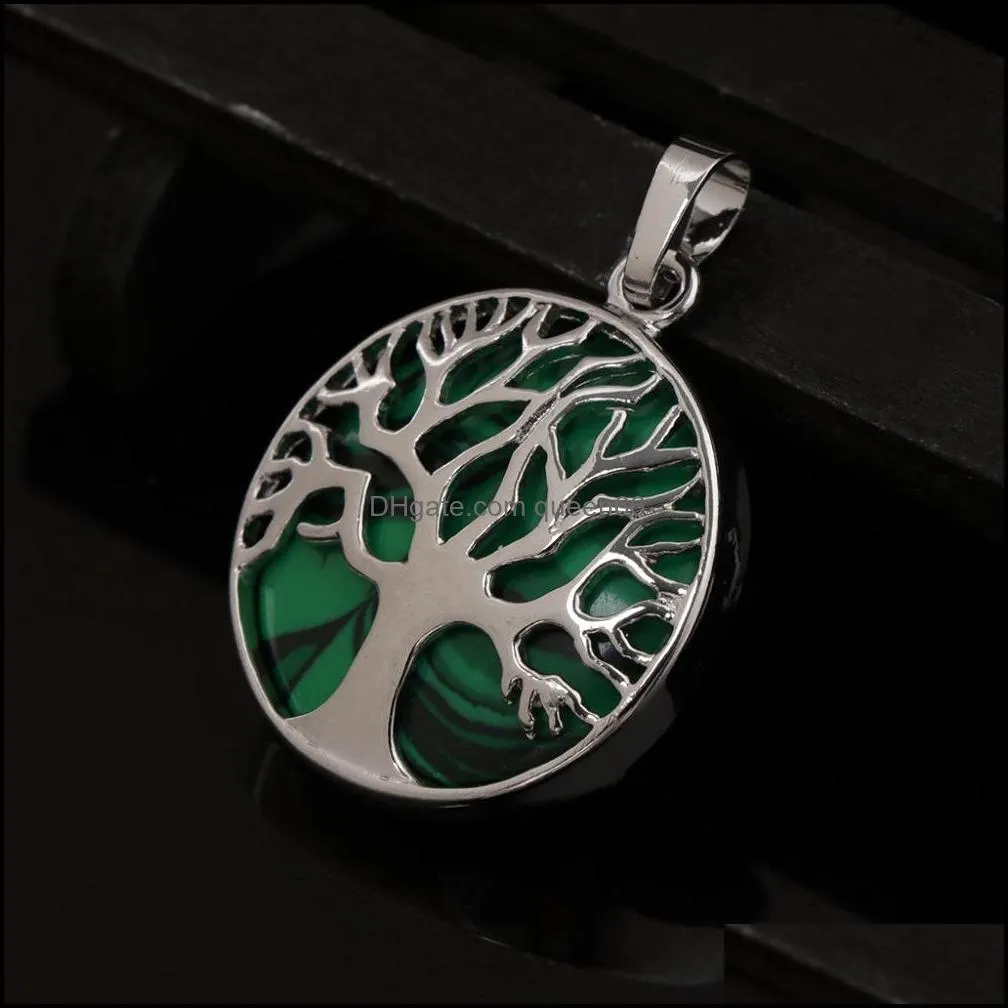 natural stone white turuoise tree of life pendant opal pink crystal life tree charms for necklace