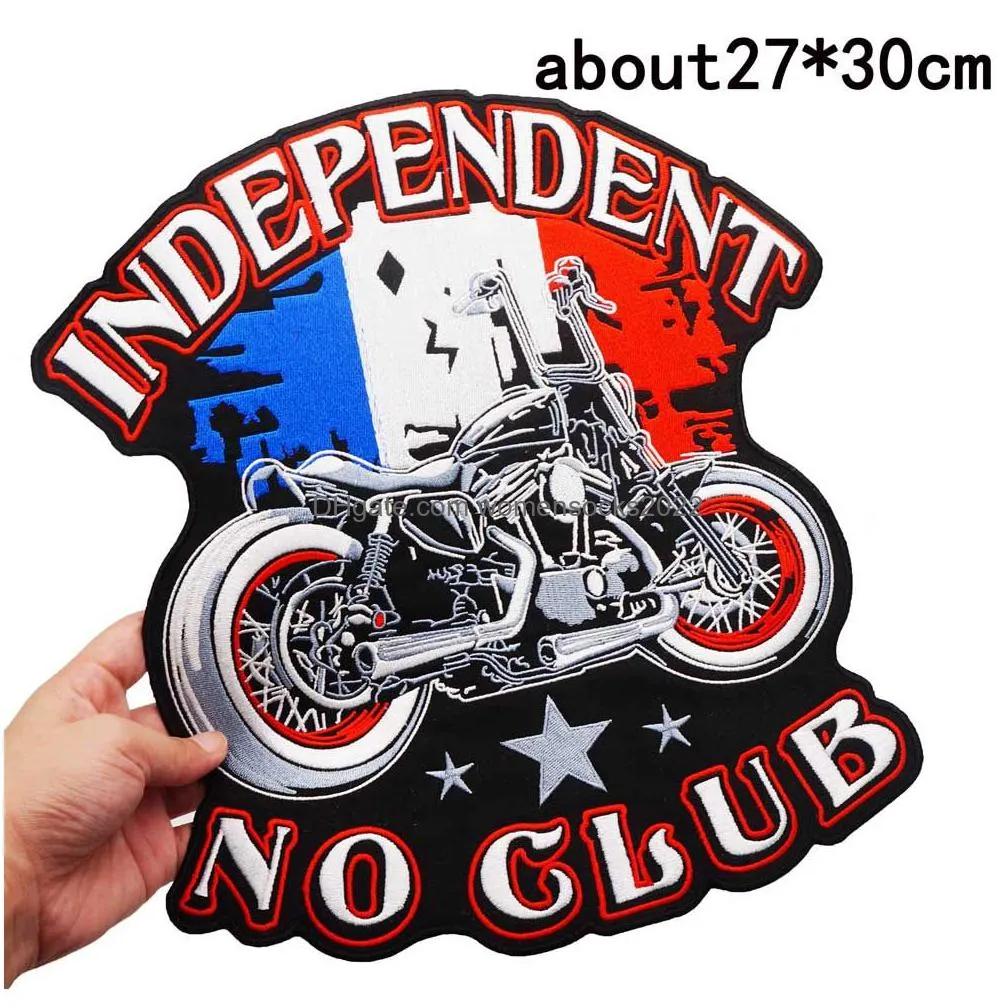 independent no club large punk embroidered iron on backing biker badge for jacket jeans