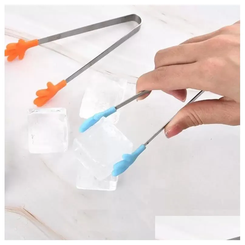 cute creative small silicone clip non slip stainless steel mini food ice square suger bbq tongs clips kitchen products sxjun23