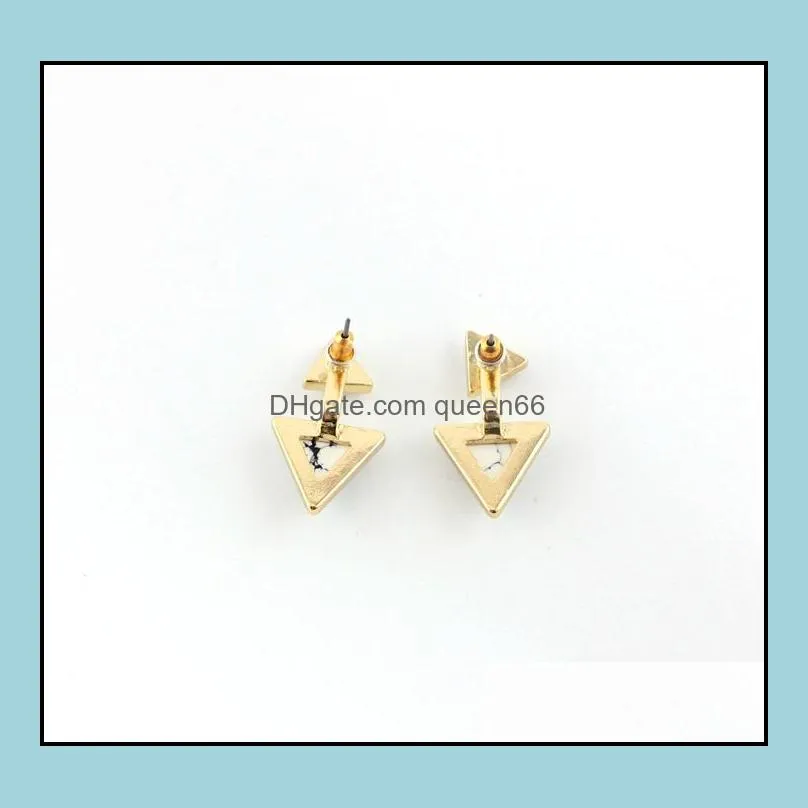 fashion gold color natural stone triangle white green turquoise stud earrings jewelry for women