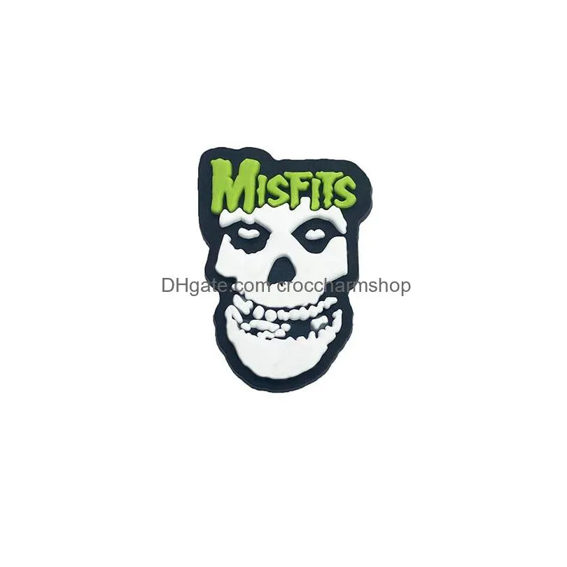 anime charms wholesale childhood memories misfits rock skull funny gift cartoon croc charms shoe accessories pvc decoration buckle soft rubber clog