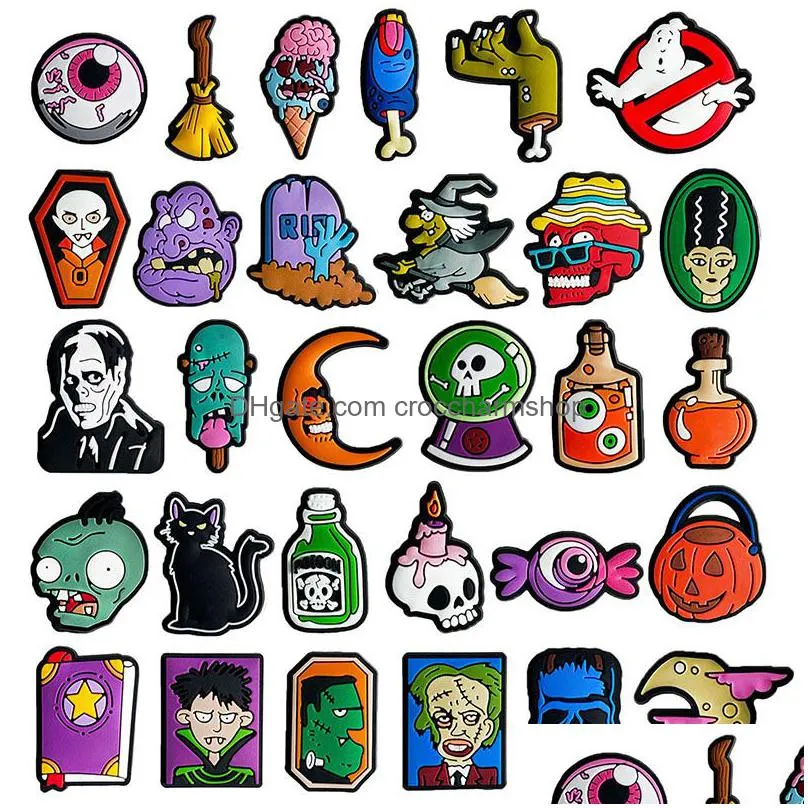 anime charms wholesale childhood memories halloween horror skull cartoon croc charms shoe accessories pvc decoration buckle soft rubber clog charms fast