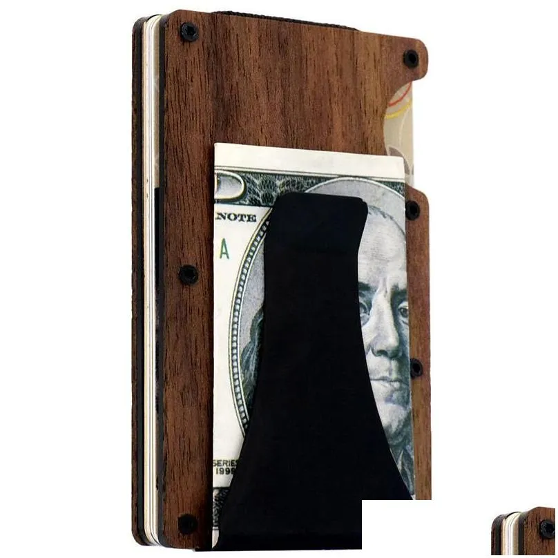 wooden money clip party favor portable metal wallet card holder creative fathers day gifts