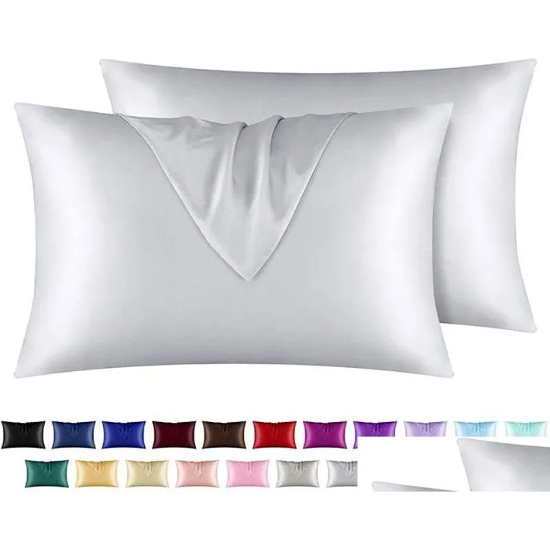 20x26 inch silk satin pillow case cooling envelope pillowcase ice silks skinfriendly pillowslip pillow cover bedding supplies 19 solid