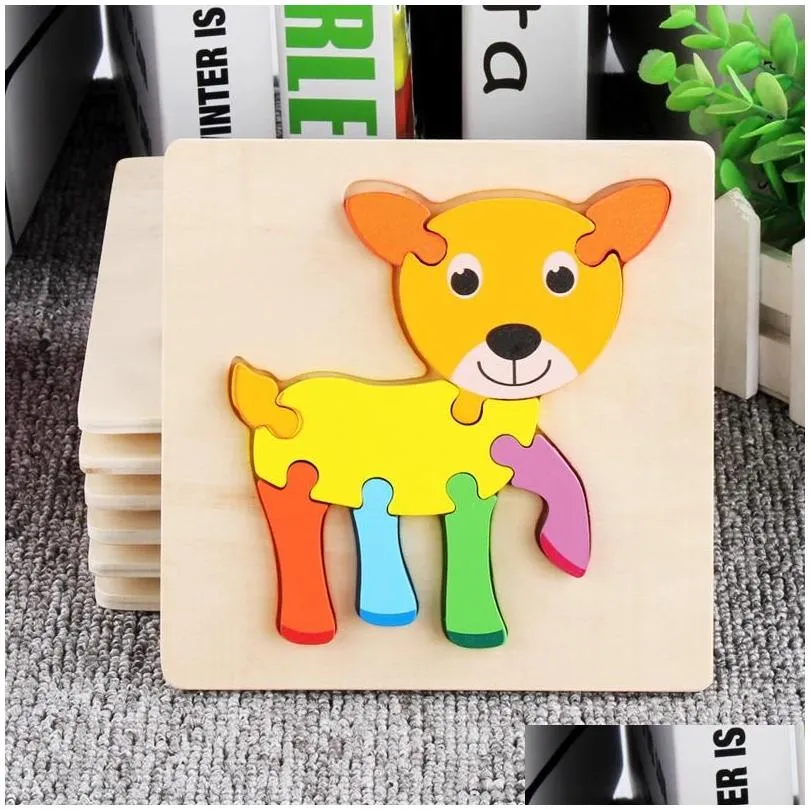 baby 3d puzzles jigsaw wooden toys for children cartoon animal traffic puzzles intelligence kids early educational training toy fy5517