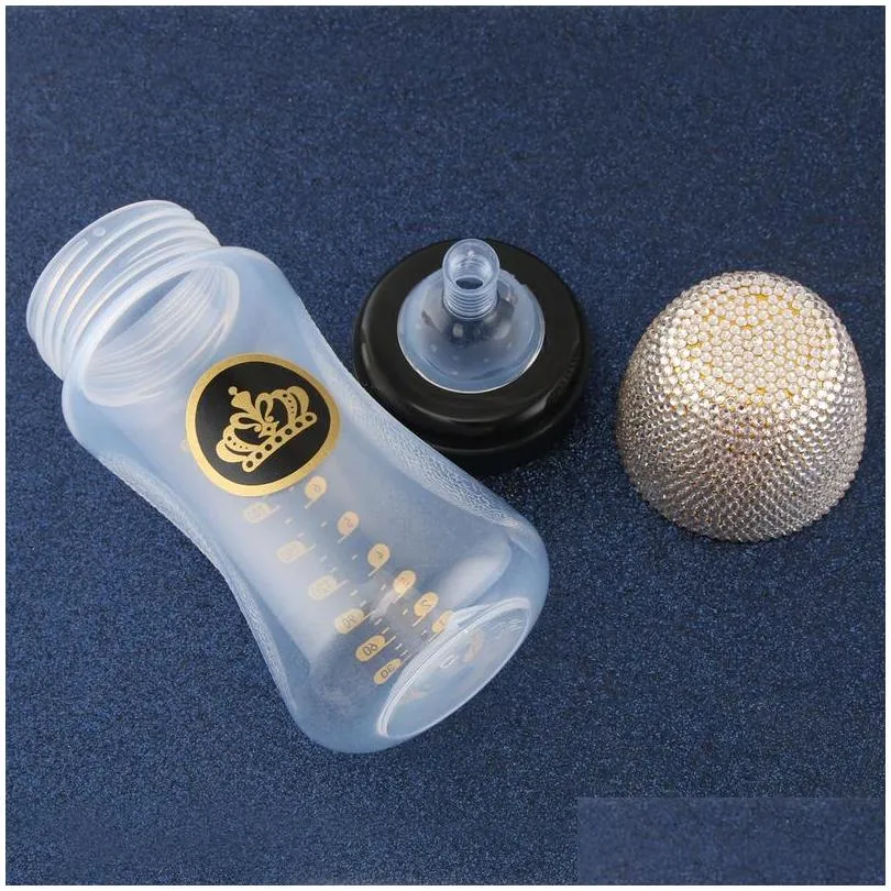 240ml bling baby feeding bottle with luxury pacifier 8oz wide caliber born nursing a 220414