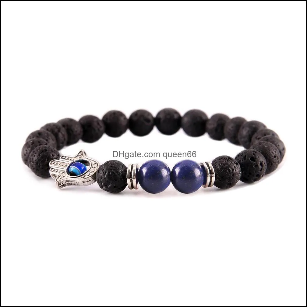 8mm natural black lava stone fatimas hand 7 chakra bracelet diy aromatherapy essential oil diffuser bracelet