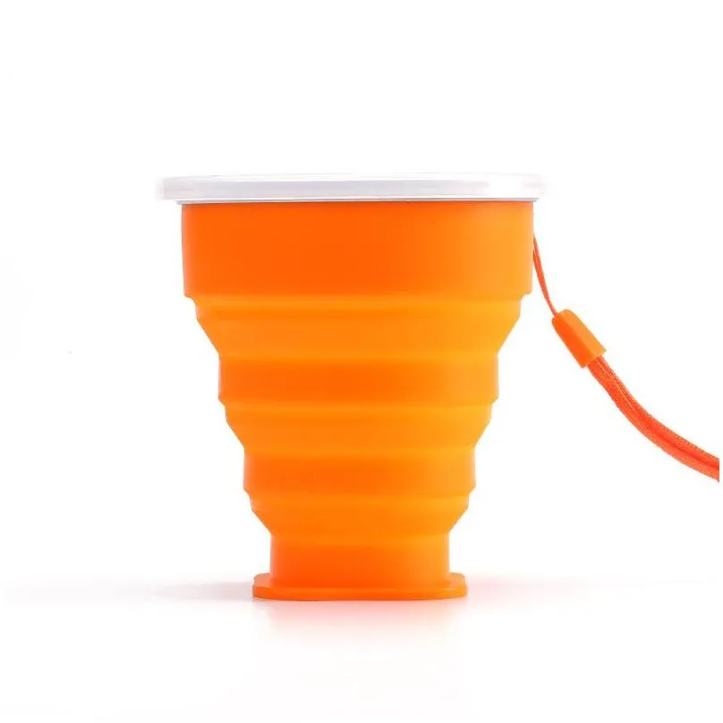 200ml silicone folding cups multifunction tumblers retractable outdoor travel camping water cup with lanyard