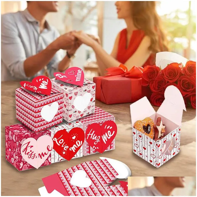 12pcs /set party supplies valentines day hug kiss me pink cookie gift box threedimensional cartoon couple gifts