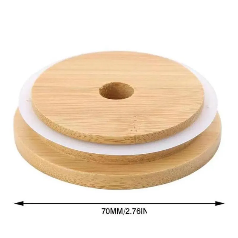 wholesale 70mm 88mm bamboo cap lid reusable wooden mason lid with straw hole drink lids hot sxa14