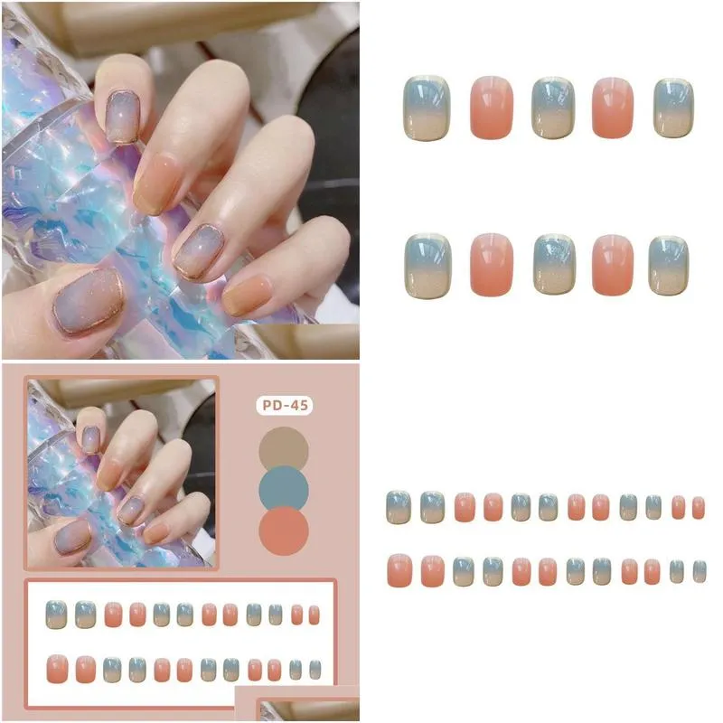 false nails 24pcs fake nail art crystal artificial press on with jelly glue full cover stylish daily finished short manicure tool