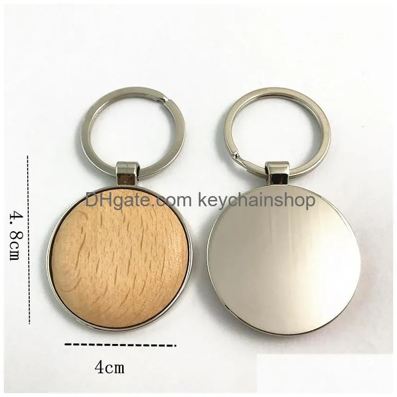 metal wood keychains key chain ring round heart rectangle simple diy blank wooden car key pendant holder fashion gifts keyrings