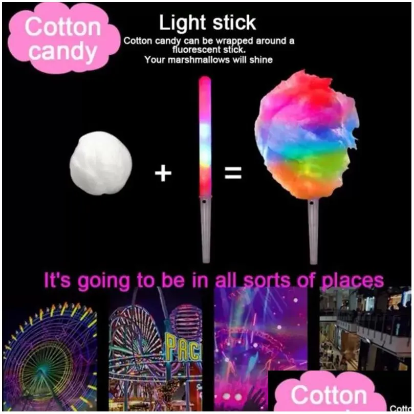 led light up cotton candy cones colorful glowing marshmallow sticks impermeable colorful marshmallow glow stick 908