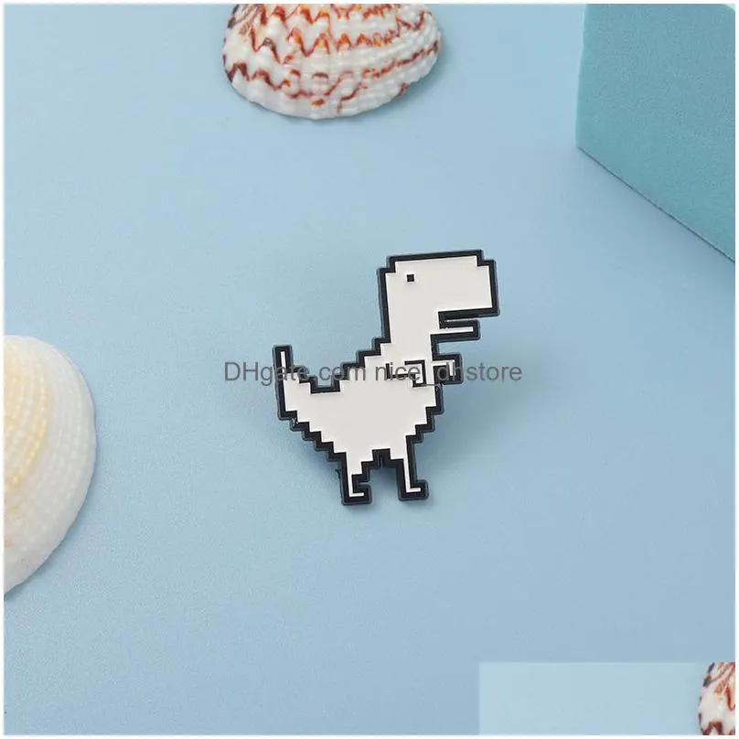 pixel dinosaur enamel pins cute brooch white animal cartoon badge brooch lapel clothes sweater backpack women kids funny wholesale jewelry
