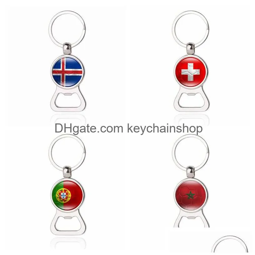 football bottle opener key chains with country flags keyrings beer souvenir spain russia germany soccer fans keychains jewelry