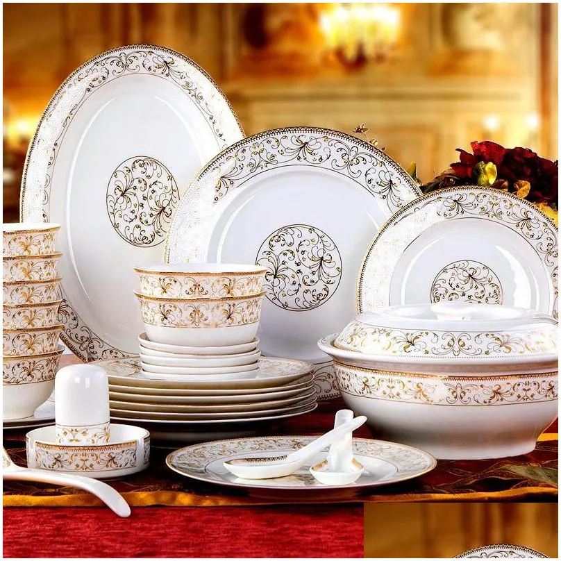 fashion 60 pcs porcelain dinnerware dining room luxury sun island dinner plates sets