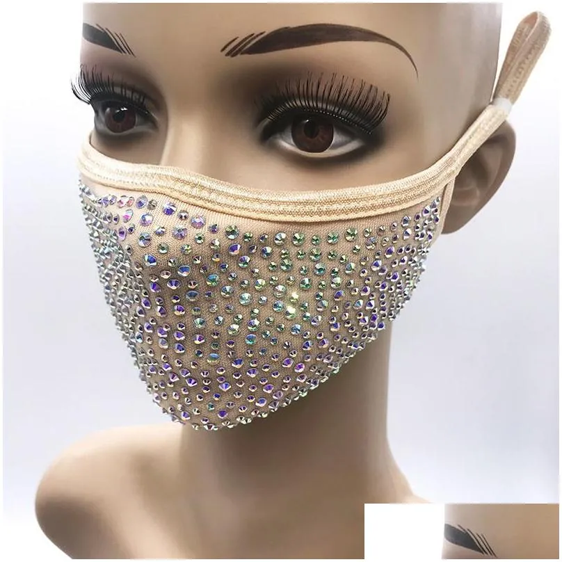 fashion bling diamond protective mask 16 colors pm2.5 dustproof face masks washable reusable with rhinestones for women
