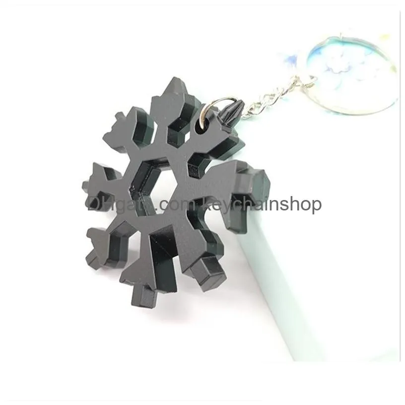 snowflake wrench car keychains 18 in 1 key rings beer bottle opener metal pendant keys chain holder spanner hex tools souvenirs rainbow camp survive outdoor