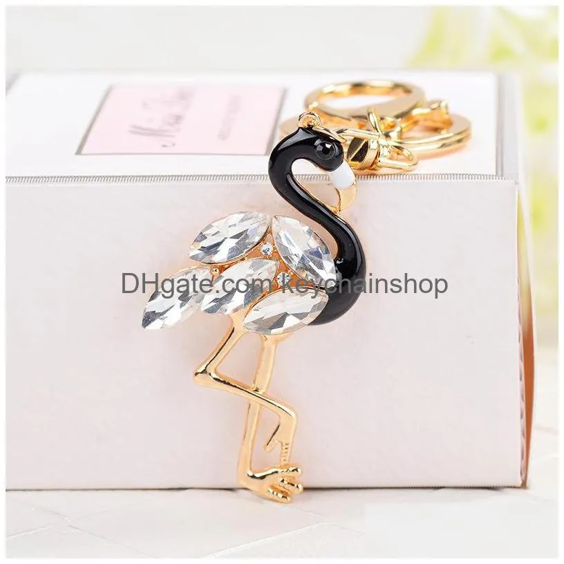 flamingo keychains rings rhinestone fashion car key charm pendant animal keyrings bag jewelry accessories fashion men women key chain