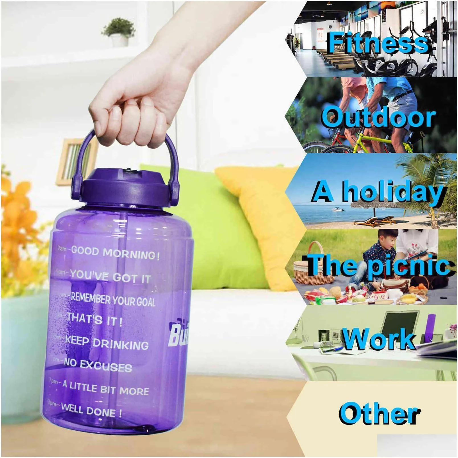 new 2.5l 3.78l plastic wide mouth gallon water bottles with straw bpa sport fitness tourism gym travel jugs phone stand sxjul19