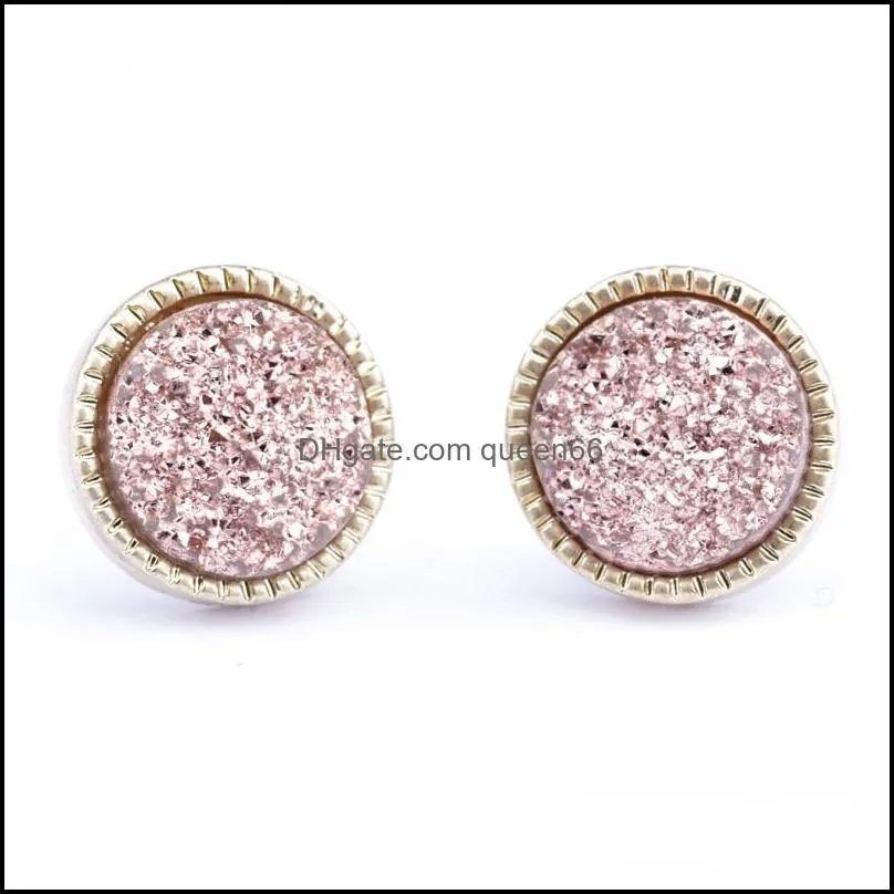 druzy drusy earrings gold plated imitation crystal stone resin round circle earings for women