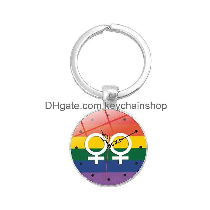 fashion gay lesbian pride sign keychains for women men rainbow color glass gemstone charm key chains lgbt jewelry accessories