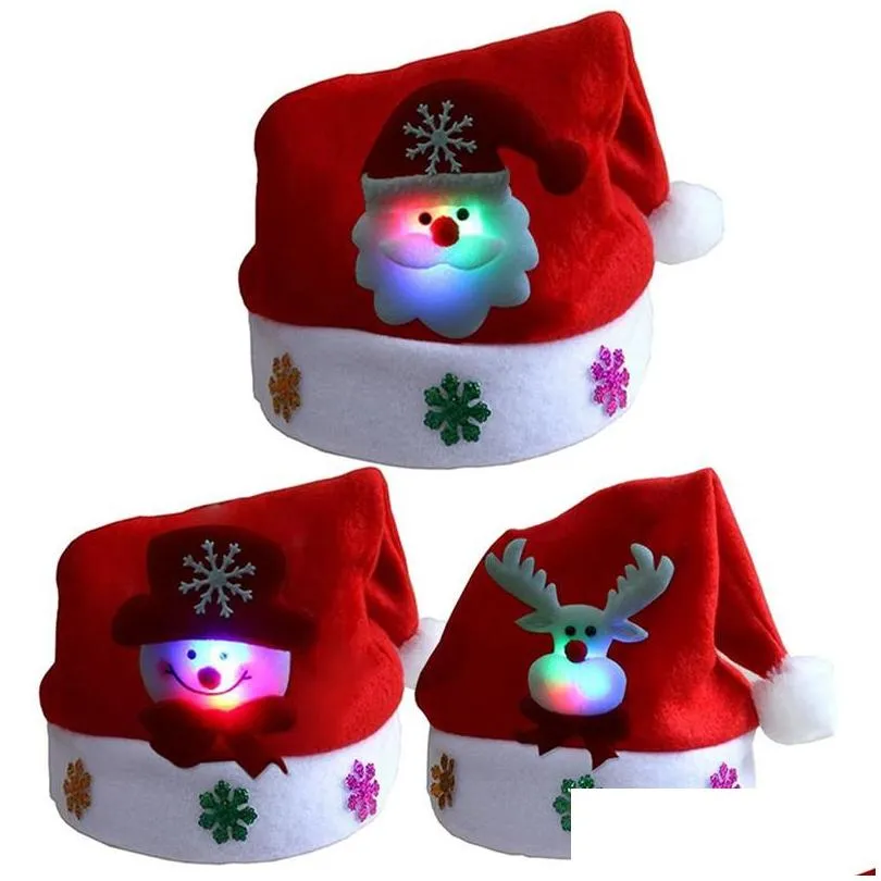 christmas hats merry christmas adult kid led light up cap santa claus snowman elk children hat xmas gift dhs 