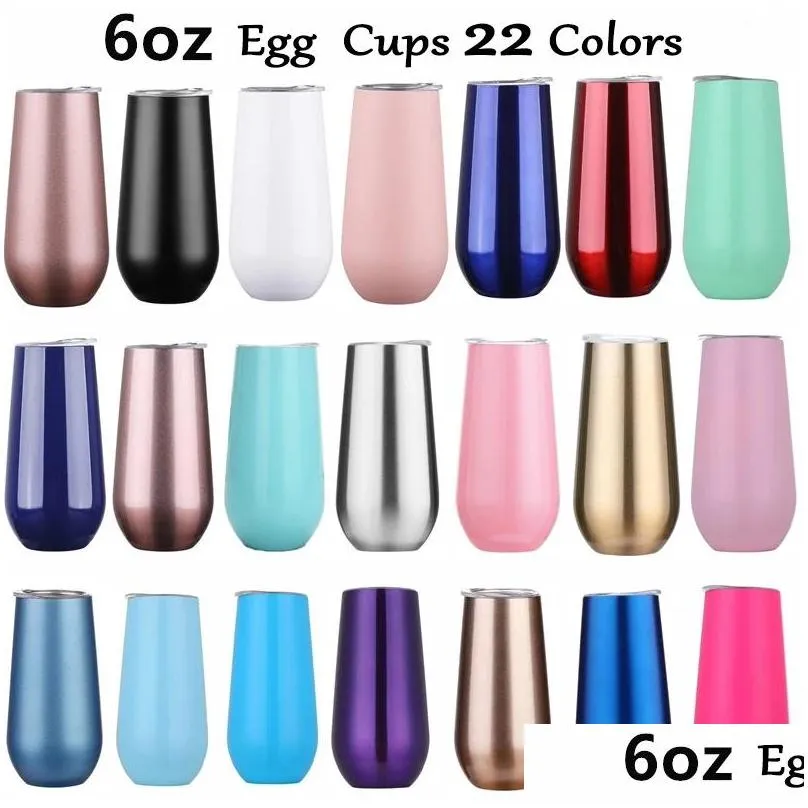 6oz beer wine coffee mugs 22 colors egg tumblers with lid stainless steel glass thermos insulated water bottle christmas party gift