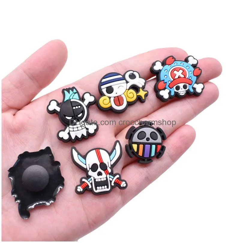 anime charms wholesale childhood memories one piece funny gift cartoon croc charms shoe accessories pvc decoration buckle soft rubber clog charms fast