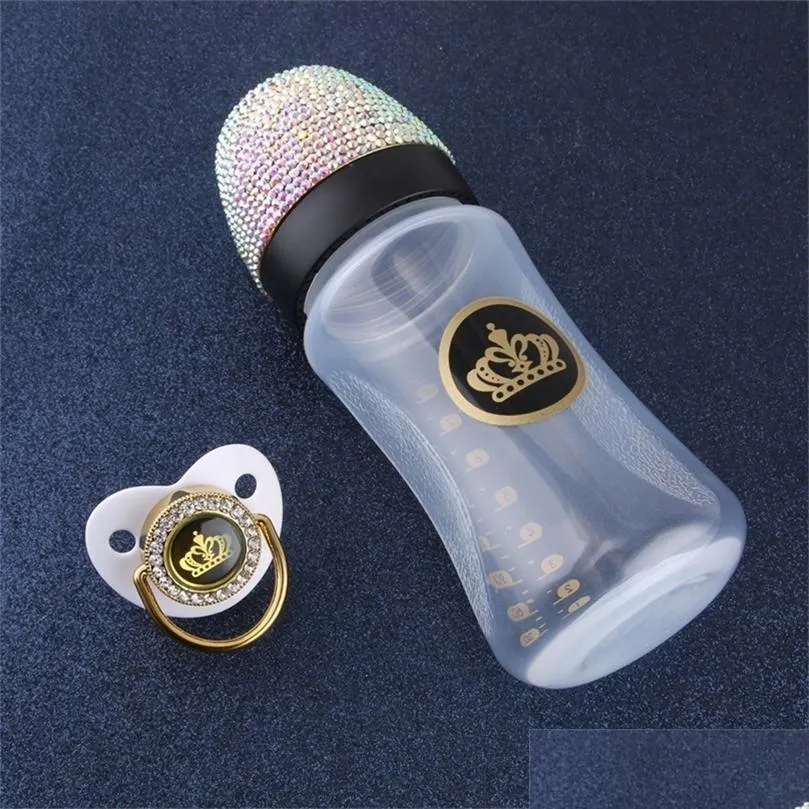 240ml bling baby feeding bottle with luxury pacifier 8oz wide caliber born nursing a 220414