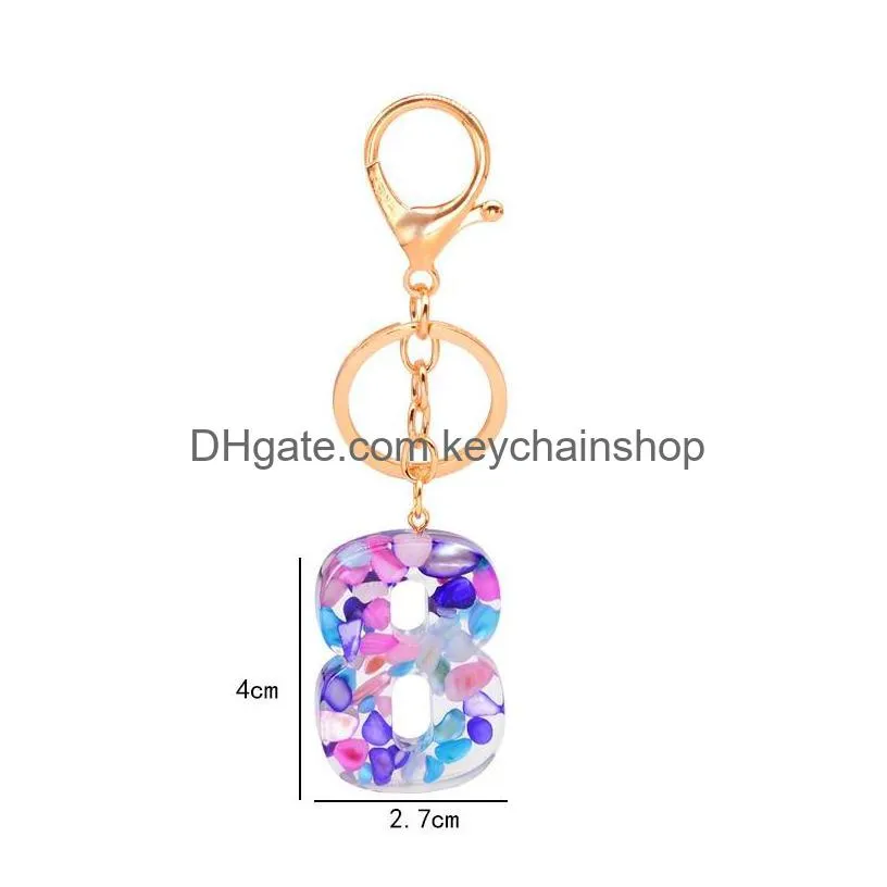 fashion letter car keychain for women men 26 initial english word pendant cute key ring holder glitter resin acrylic key chains