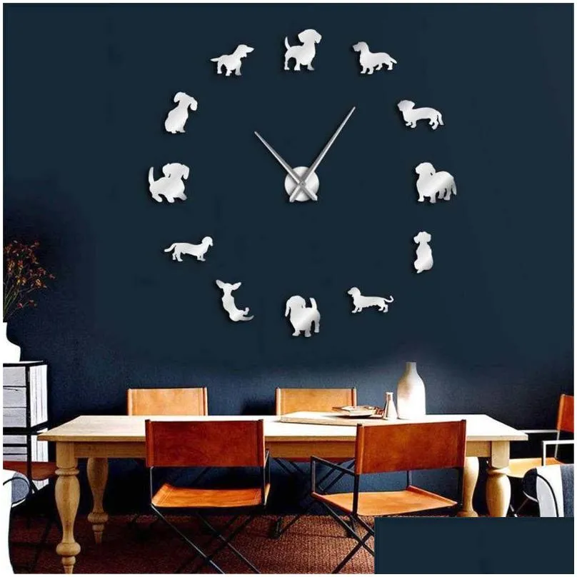 wall clocks diy dachshund art wienerdog puppy dog pet frameless  clock with mirror effect sausage large watch